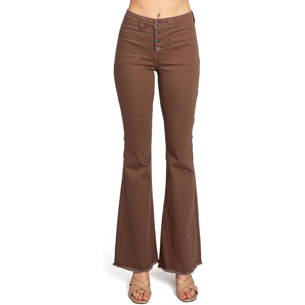 REgeneration Celebrity Pink Brown High Rise Button‎ Fly Flare Jeans Raw Hem 9/29